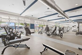 Expansive fitness center with yoga studio